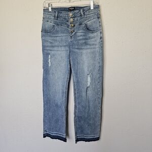 Bebe High Waist Exposed Button Straight Leg Blue Jeans Womens Size 29 /‎ 8